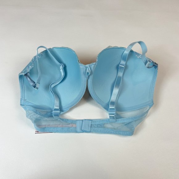 NWOT Victoria's Secret Bra 34D Push-Up Blue White Lace - Picture 3 of 7